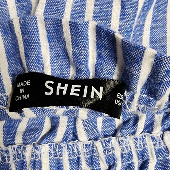 SHEIN Blue White Striped Bell Short Sleeve Romper Womens Size S Small - Picture 2 of 6